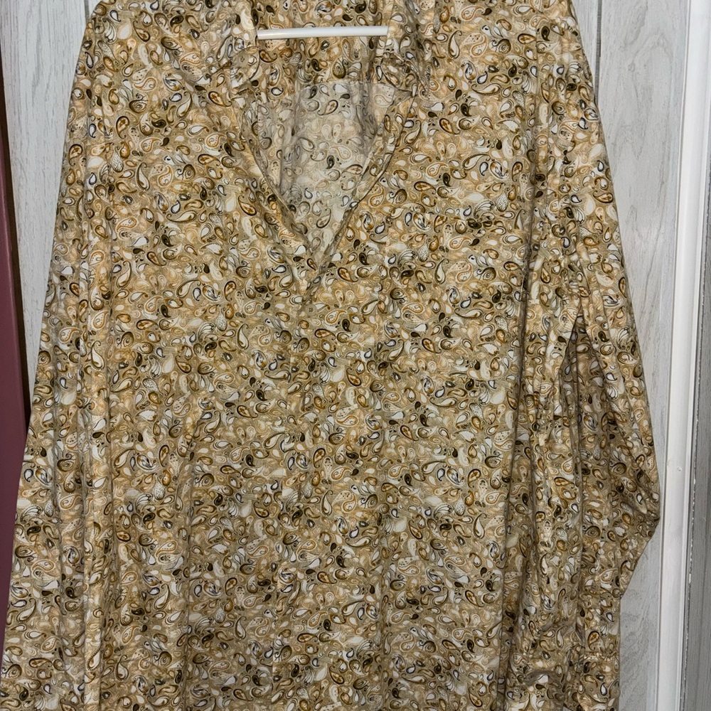 Alan Flusser Men’s Paisley Button Down Shirt - Cream and Brown